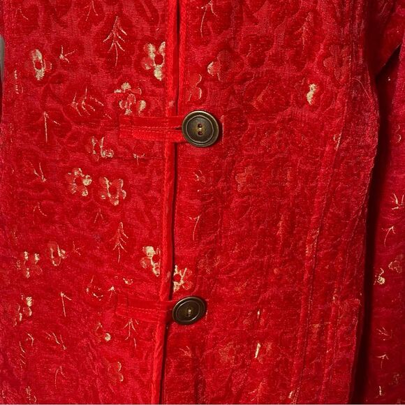 Chicos Red &Gold Tone Mandarin Brocade Floral Blazer/Jacket Women's Size 1/Small - Picture 13 of 16